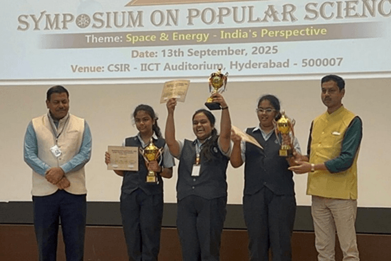 Angel Dasgupta, B Sragvi & Sri Sai Lakshya of class 11 won first prize in the Science Quiz Competition.